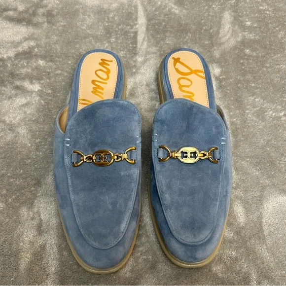 Sam Edelman Women’s Kira Blue & Gold Stone Suede Mule Size 9 M Slide On Shoes - Picture 2 of 16